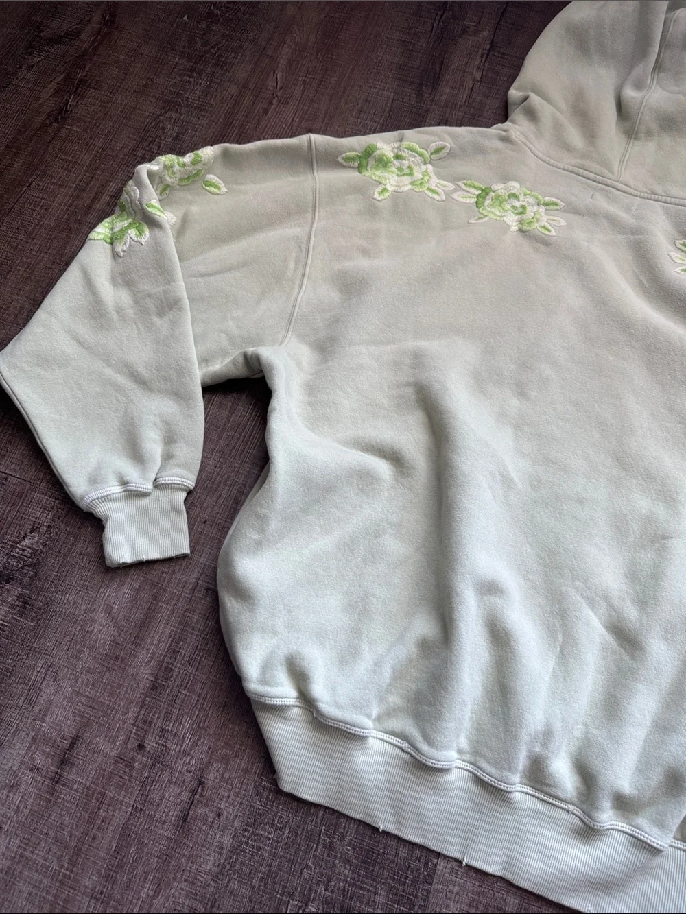Free People Mint Green Oversized Floral Embroidered Hoodie